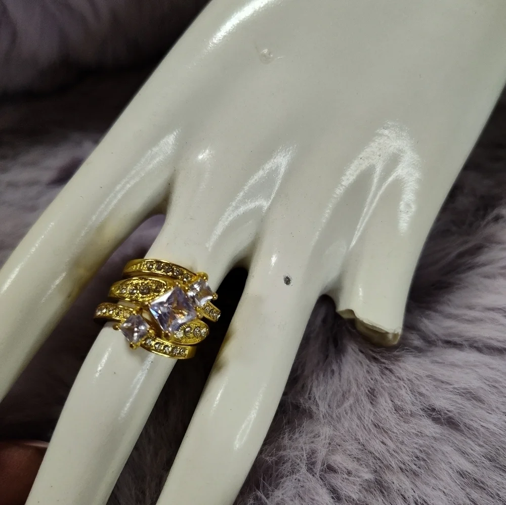 Cubic Zirconia Princess Engagement Ring Set Size 6